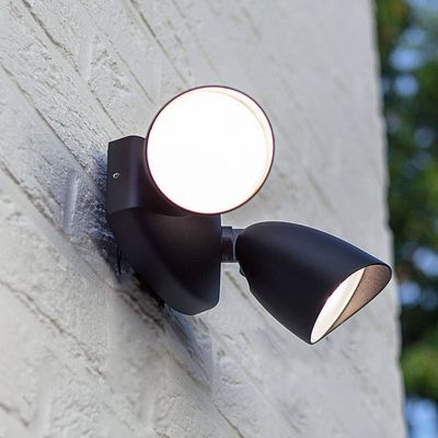 LUTEC SHRIMP LED outdoor wall spotlight, black, 20 W, 2-bulb, IP54