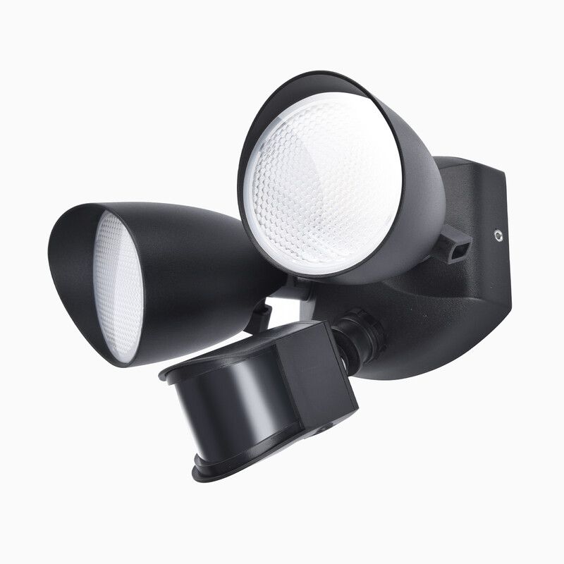 LUTEC SHRIMP LED sensor-equipped outdoor wall-mounted spotlight, black, 20 W, 2-bulb, - Image 1