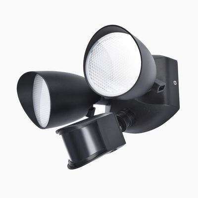LUTEC SHRIMP LED sensor-equipped outdoor wall-mounted spotlight, black, 20 W, 2-bulb,