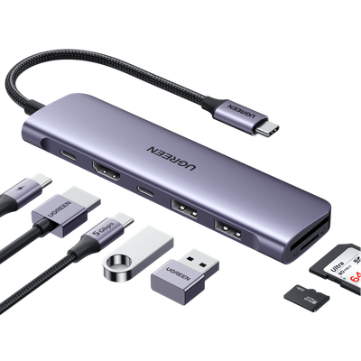 Ugreen 15214 laptop dock/port replicator Wired USB 3.2 Gen 1 (3.1 Gen 1) Type-C Lilac, Metallic