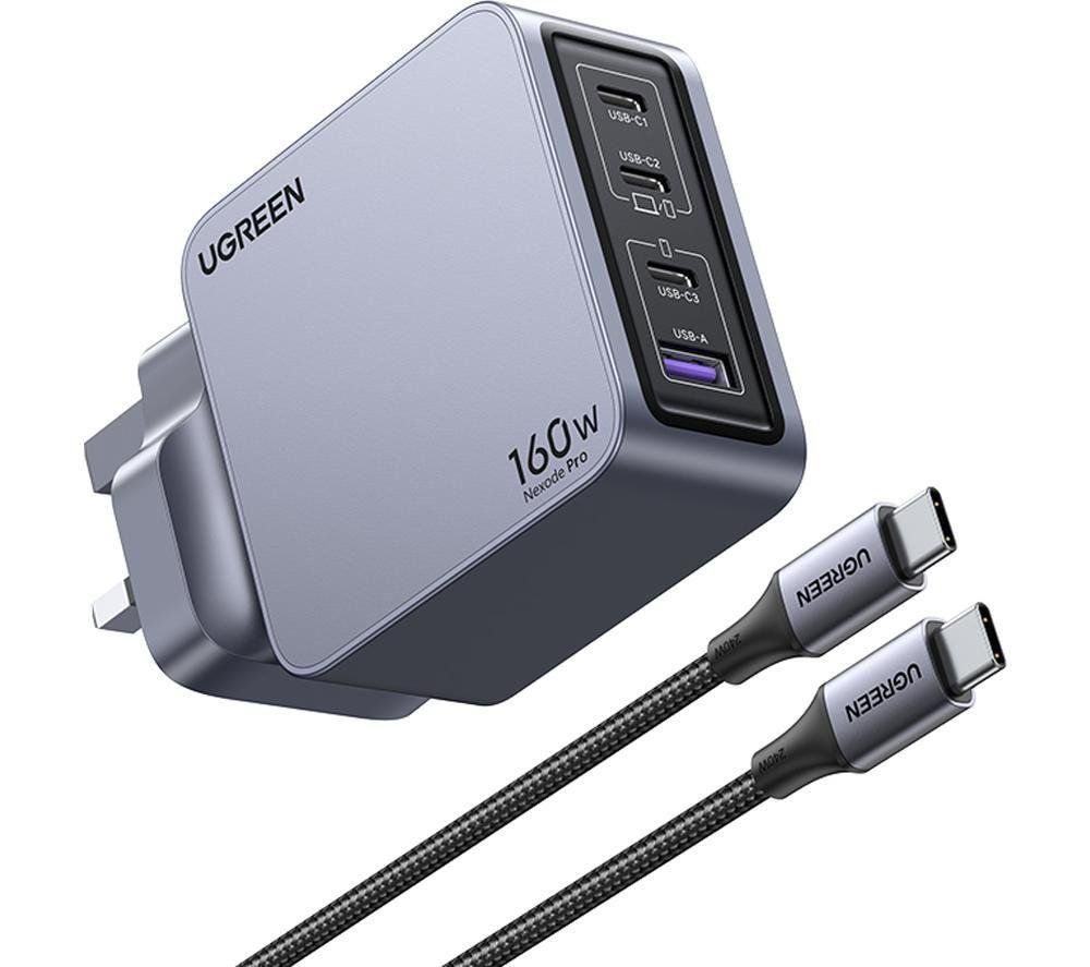 UGREEN Nexode Pro series 160 W 4-Port GaN Universal USB Charger, Silver/Grey,Black - Image 1