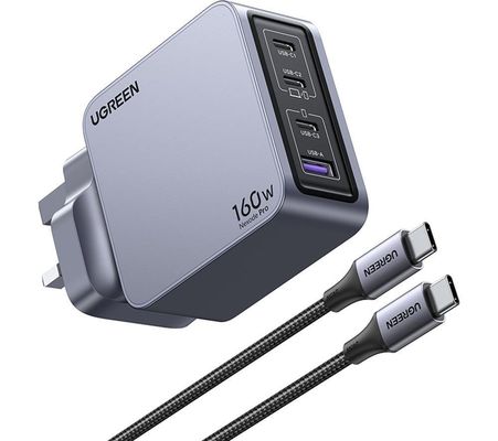 UGREEN Nexode Pro series 160 W 4-Port GaN Universal USB Charger, Silver/Grey,Black