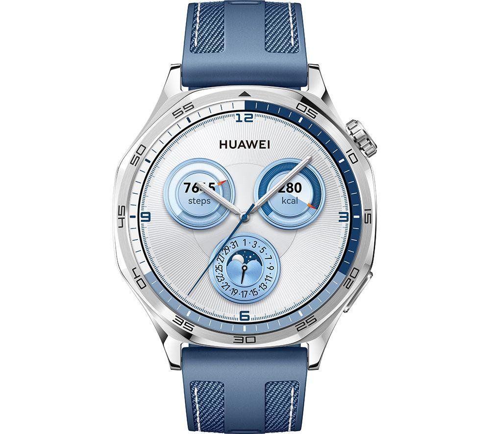 HUAWEI Watch GT 5 - Silver, Blue Woven Nylon Strap, 46 mm, Blue,Silver/Grey - Image 1