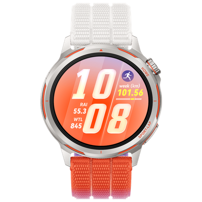 HUAWEI Watch GT Runner 2 - Titanium with Dawn Orange Woven Strap, 43.5 mm, White,Silver/Grey,Orange