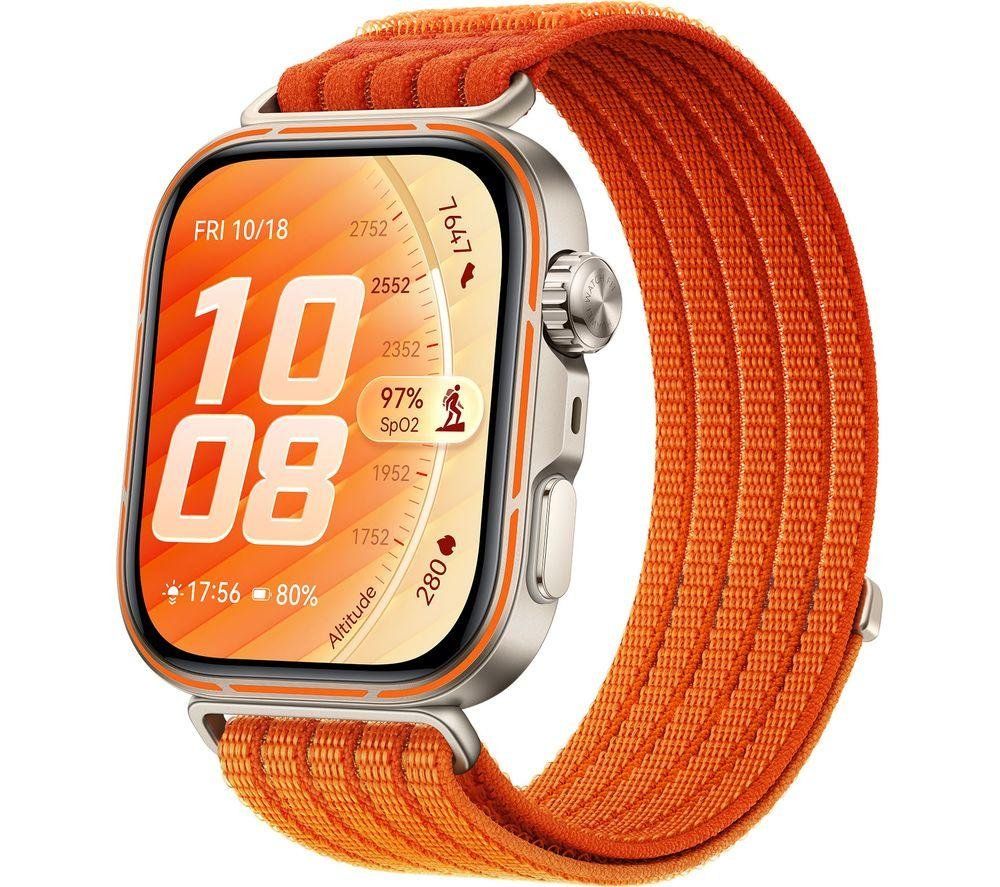 HUAWEI Watch Fit 5 Pro - Titanium Orange with Orange Woven Strap, Orange - Image 1