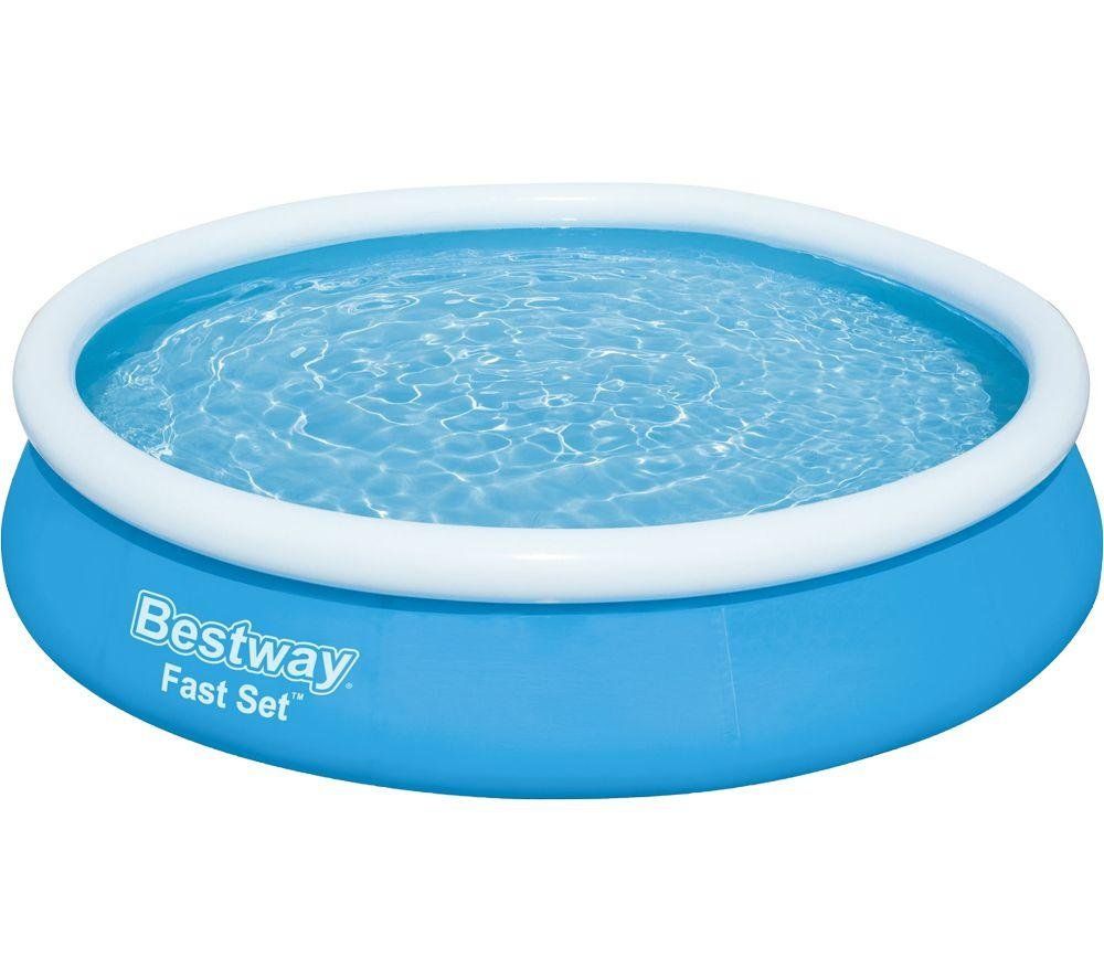Kids 12ft Fast Set Round Inflatable Paddling Pool with Filter Pump - Teal - Image 1