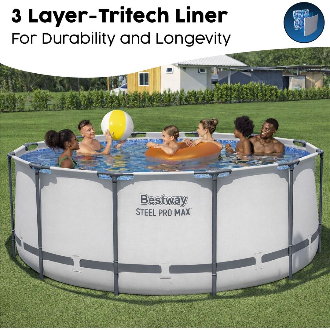 BESTWAY 12ft x 48" Steel Pro Max BW56420GB-21 Round Swimming Pool - Grey - Image 1