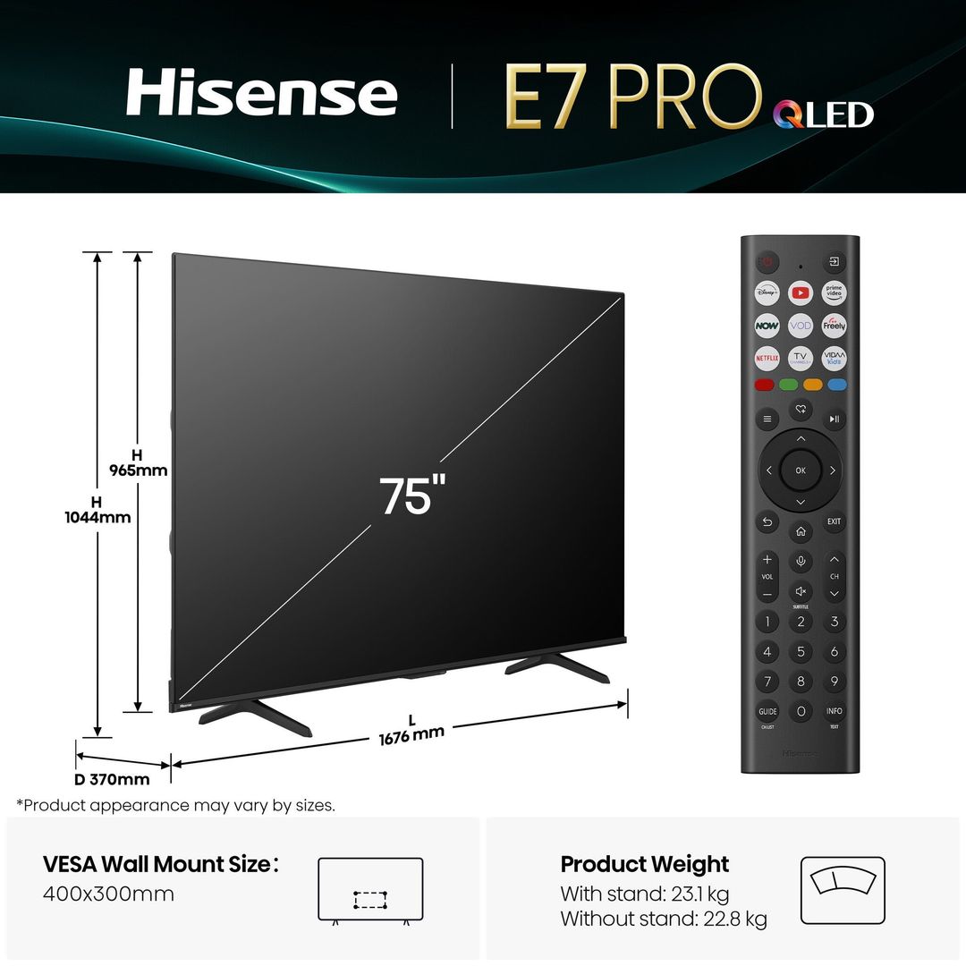 Hisense 75E7QTUK PRO 2025 75" QLED 4K Smart TV - BLACK - Image 1