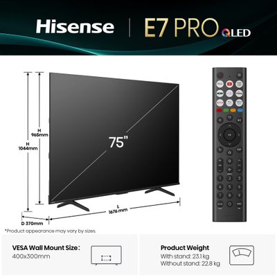 Hisense 75E7QTUK PRO 2025 75" QLED 4K Smart TV - BLACK
