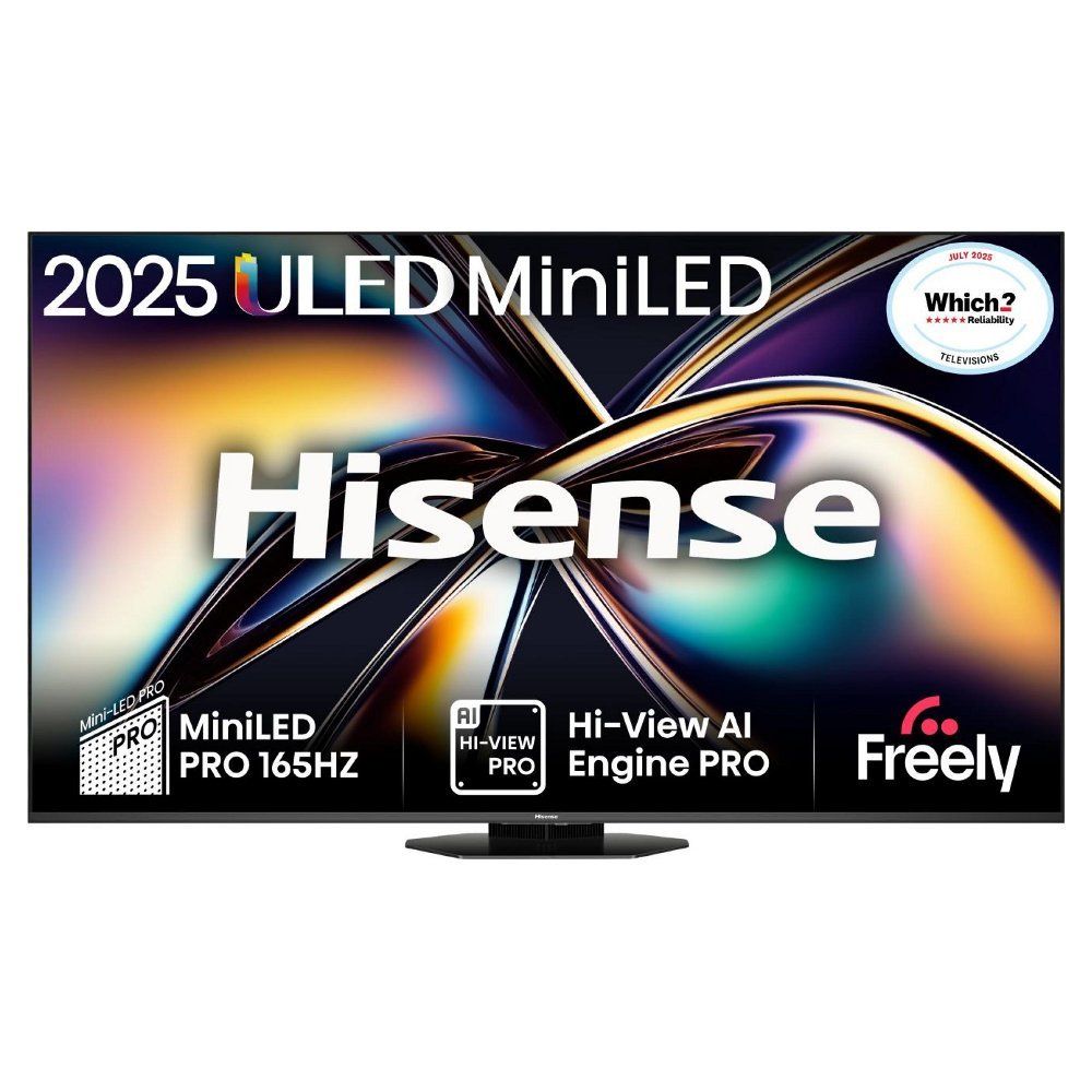 75" HISENSE U8Q Mini LED 4K 165Hz Smart AI TV with Freely - 75U8QTUK, Black,Silver/Grey - Image 1