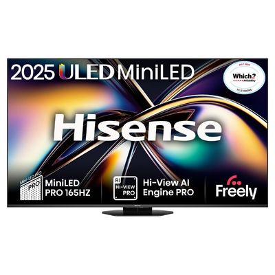 75" HISENSE U8Q Mini LED 4K 165Hz Smart AI TV with Freely - 75U8QTUK, Black,Silver/Grey