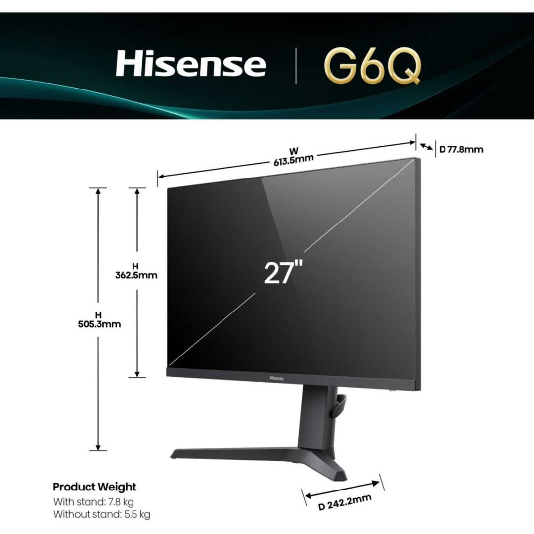 HISENSE 27G6QUK Quad HD 27" LED Gaming Monitor - Black, Black - Image 1