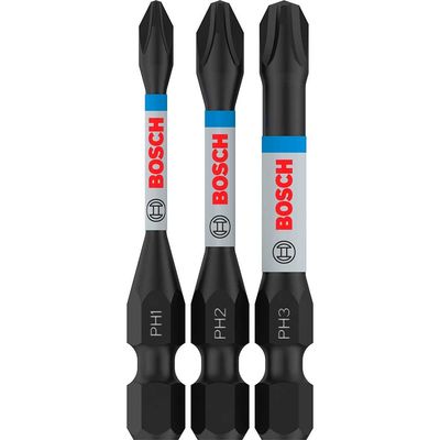 Bosch PRO 3 Piece Impact Control Torsion Phillips Screwdriver Bits Assorted Phillips 50mm Pack of 3