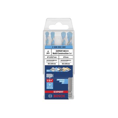 Powertool Accessories Expert Hex-9 Multi Construction Drill Bit Set, 4 Piece - Blue