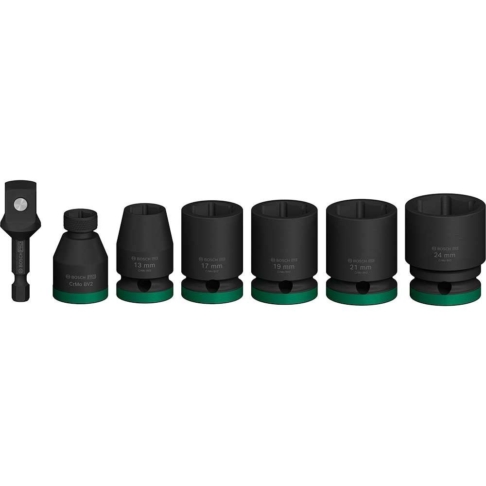Bosch PRO 7 Piece 1/2" Drive Impact Socket and Hex Shank Adapter Set 1/2" - Image 1