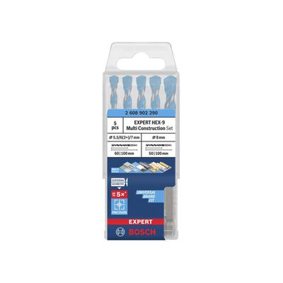 Powertool Accessories Expert Hex-9 Multi Construction Drill Bit Set, 5 Piece - Blue