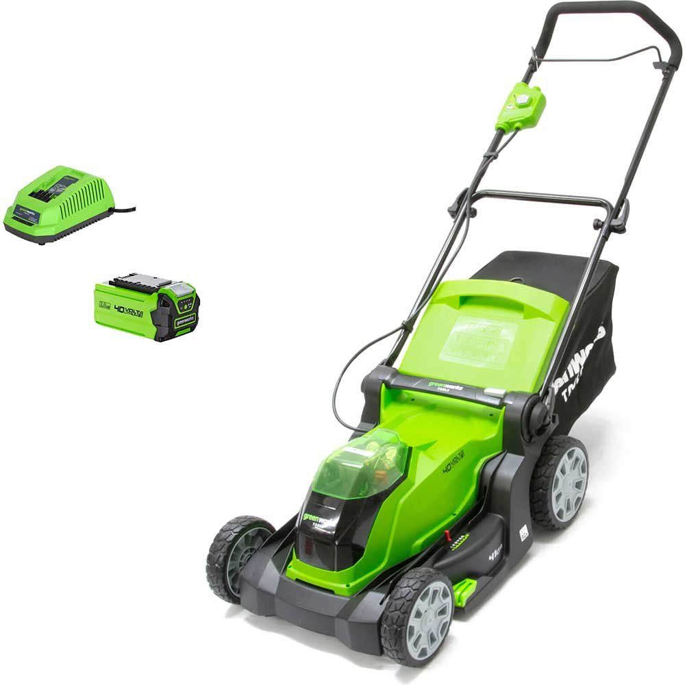Greenworks G40LM41 40v Cordless Rotary Lawnmower 400mm 1 x 2ah Li-ion Battery Charger - Image 1