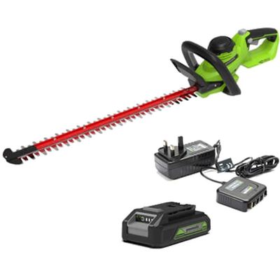 Greenworks 56cm Hedge Trimmer with Twist Handle, 2.0Ah Battery & 0.5A Charger