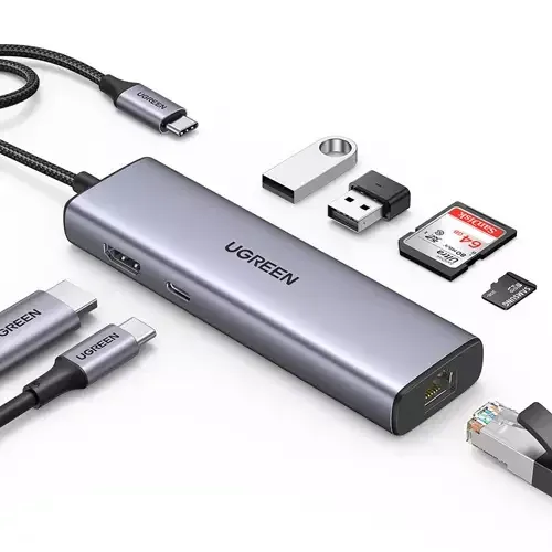 Ugreen USB-C to 2*USB3.0+HDMI+RJ 45+SD&TF+PD port Hub - Image 1
