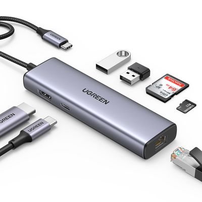 Ugreen USB-C to 2*USB3.0+HDMI+RJ 45+SD&amp;TF+PD port Hub - Thumbnail 2