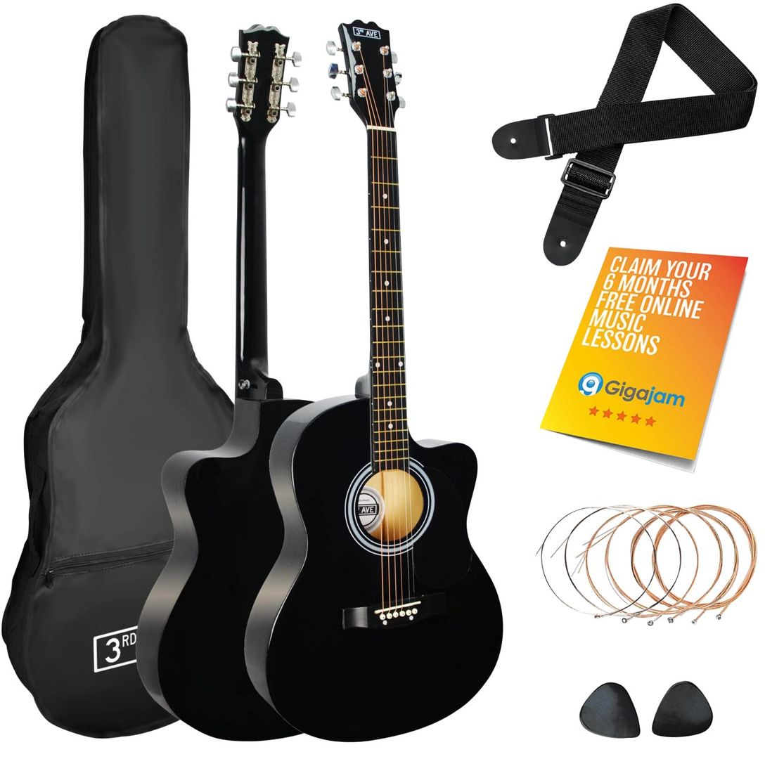 3rd Avenue Cutaway Full Size Acoustic Guitar Pack - Black - Image 1