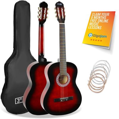 3RD AVENUE Full Size 4/4 Classical Guitar Bundle - Redburst, Red