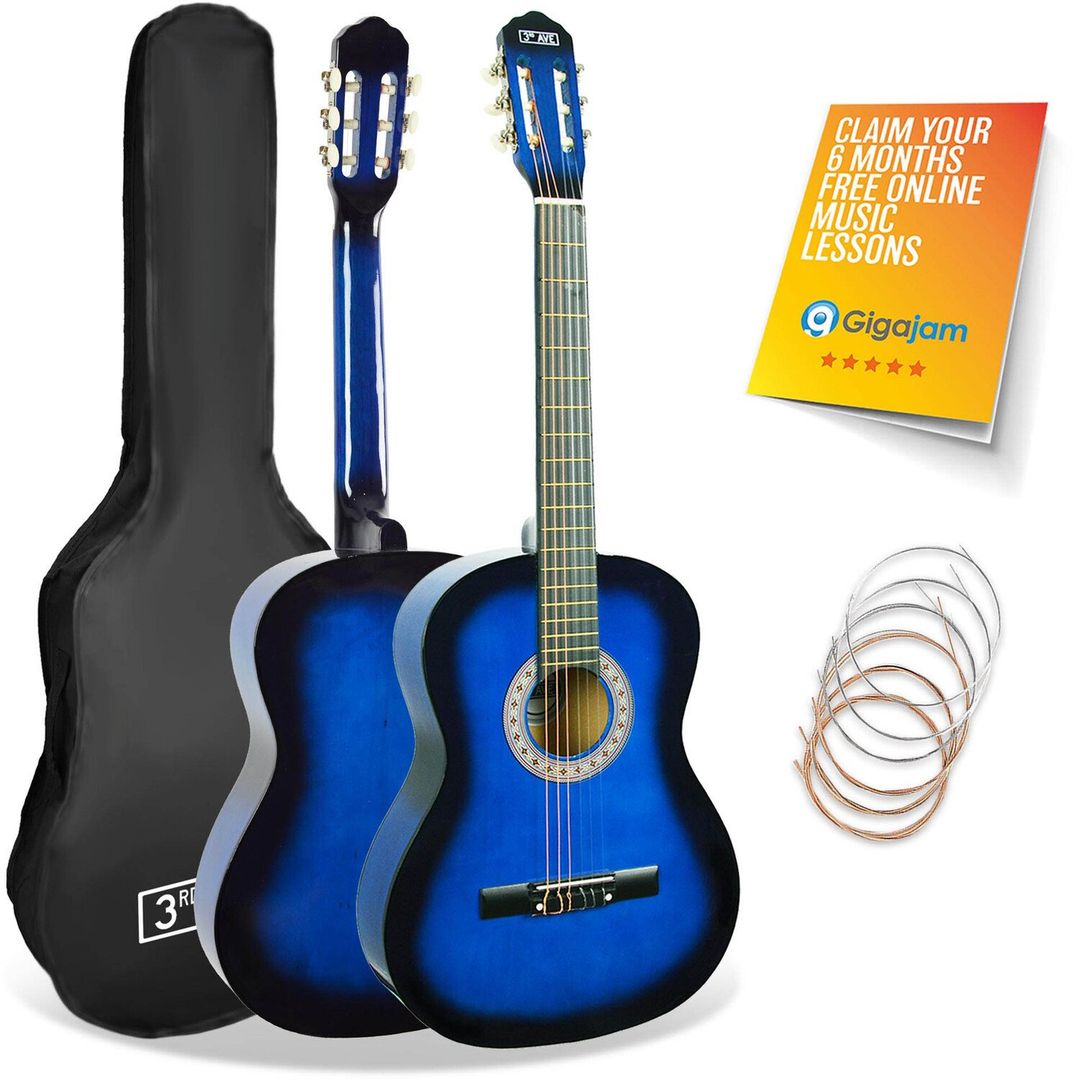 3RD AVENUE 3/4 Size Classical Guitar Bundle - Blue, Blue,Black - Image 1
