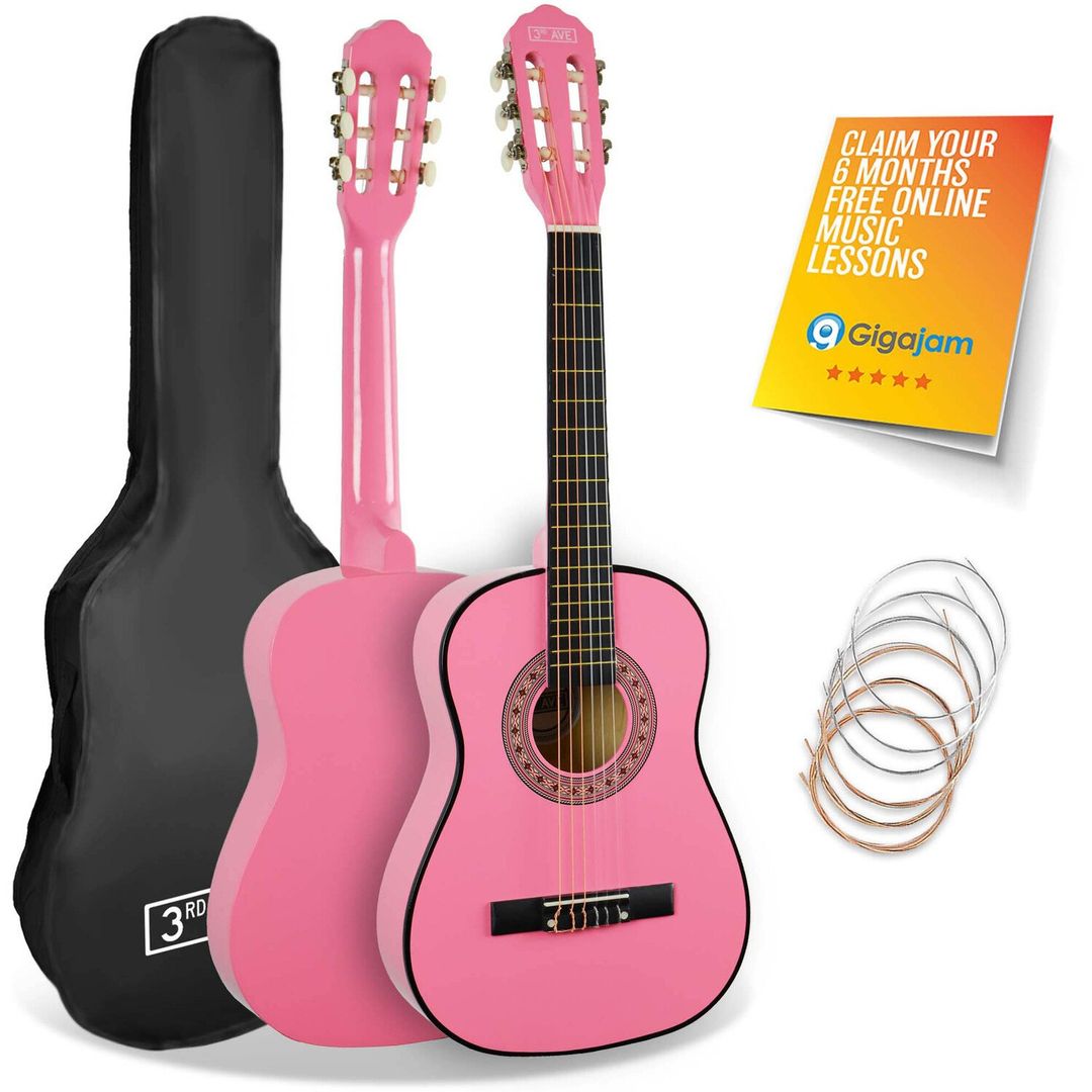 3RD AVENUE 1/2 Size Kids Classical Guitar Bundle - Pink, Pink - Image 1