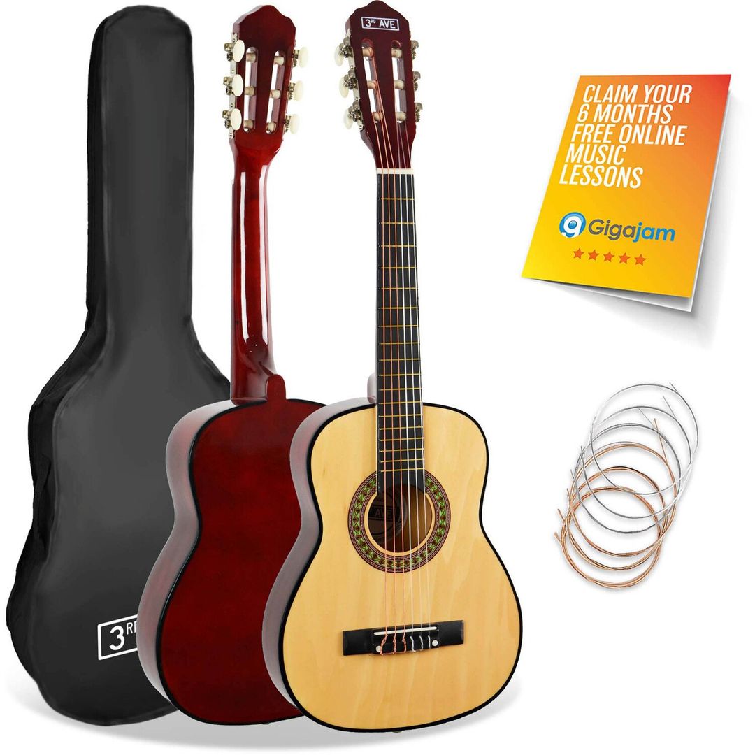 3RD AVENUE 1/4 Size Kids Classical Guitar Bundle - Natural, Yellow,Red - Image 1