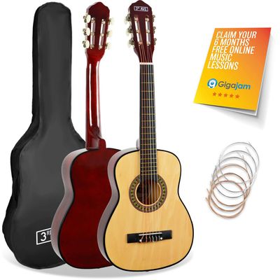 3RD AVENUE 1/4 Size Kids Classical Guitar Bundle - Natural, Yellow,Red