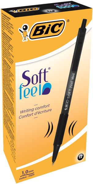 Bic Softfeel Clic Retractable Ballpoint Pen 1Mm Tip 0.32Mm Line Black (Pack 12) - 8373971