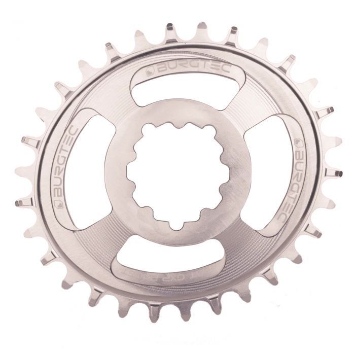 Burgtec Thick Thin Oval Chainring - 3mm Offset Boost GXP - Rhodium Silver - Image 1