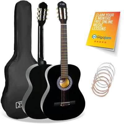 3RD AVENUE Full Size 4/4 Classical Guitar Bundle - Black, Black