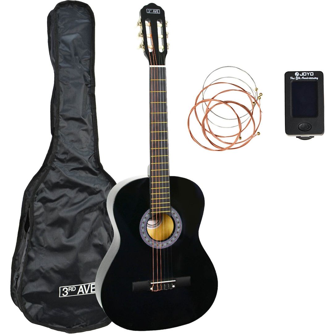 3RD AVENUE 3/4 Size Classical Guitar Bundle - Black, Black - Image 1