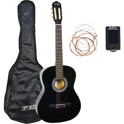 3RD AVENUE 3/4 Size Classical Guitar Bundle - Black, Black