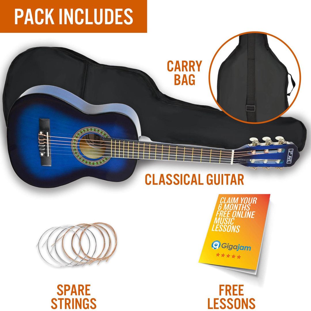 3rd Avenue 14 Size Classical Guitar Pack - Blue - Image 1