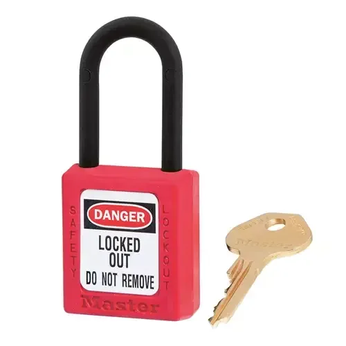MASTER LOCK Red dielectric Zenex thermoplastic safety padlock 38mm wide with 38mm tall nylon shackle - Image 1