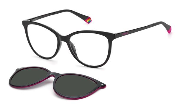 Polaroid Kobieta Polaroid PLD 6138/CS 807/M9 Okulary przeciwsłoneczne Plastikowy Czarny Szary Cat Eye Clip-on