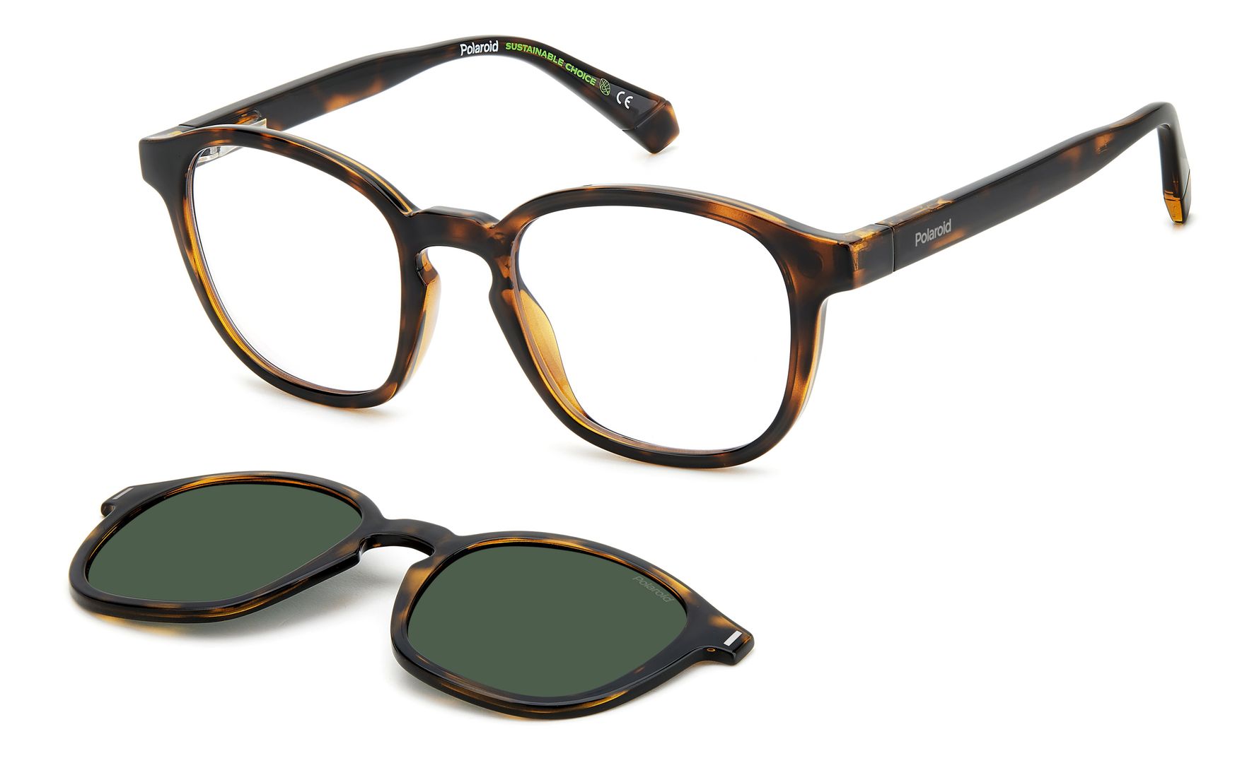 Polaroid Unisex Polaroid PLD 6203/CS 086/UC Sunglasses Plastic Havana Green Squared Polarized - Image 1