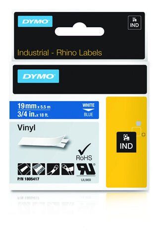 Dymo 1805417 Ribbon Vinyl white on blue 19mmx5.5m for Dymo Rhino 6-19m