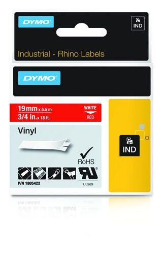 Dymo 1805422 Ribbon Vinyl white on red 12mmx5.5m for Dymo Rhino 6-19mm - Image 1
