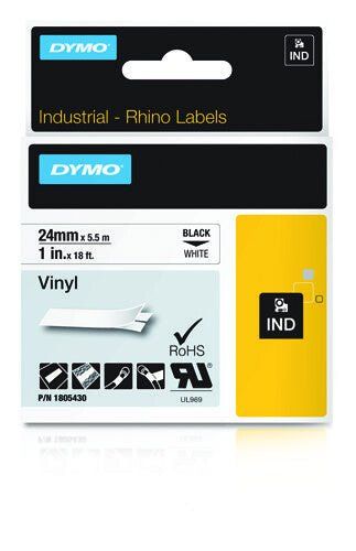 Dymo 1805430 Ribbon Vinyl black on white 24mmx5.5m for Dymo Rhino 6-24