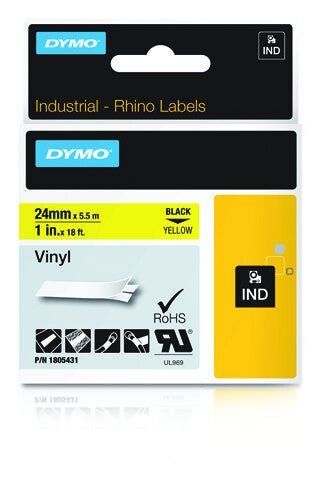 Dymo 1805431 Ribbon Vinyl black on yellow 24mmx5.5m for Dymo Rhino 6-2