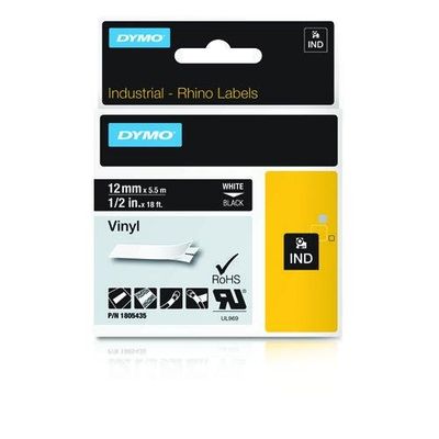 Dymo 1805435 Ribbon Vinyl white on black 12mmx5.5m for Dymo Rhino 6-12