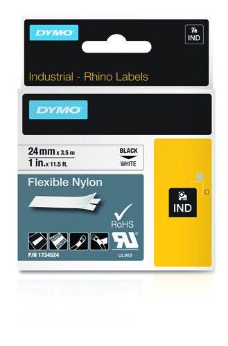 Dymo 1734524/S0773840 Ribbon Nylon flexible black on white 24mm x 3.5m
