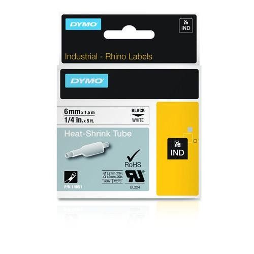 Dymo 18051/S0718260 Heat Shrink Tubes black / white 6mm x 1.5m for Dym - Image 1