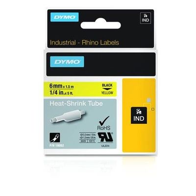 Dymo 18052/S0718270 Heat Shrink Tubes black / yellow 6mm x 1.5m for Dy
