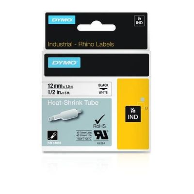 Dymo 18055/S0718300 Heat Shrink Tubes black on white 12mm x 1.5m for D