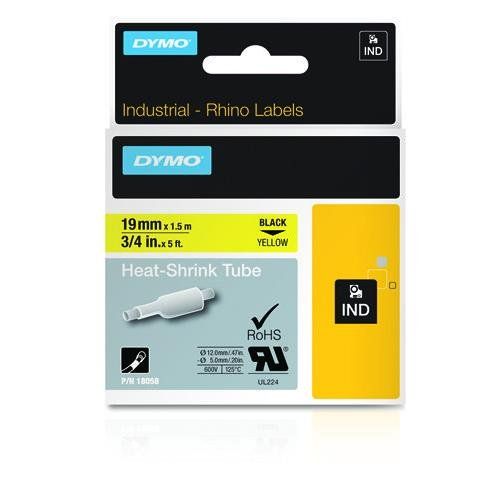 Dymo 18058/S0718340 Heat Shrink Tubes black on yellow 19mm x 1.5m for - Image 1