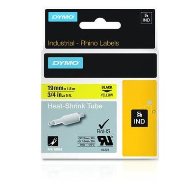 Dymo 18058/S0718340 Heat Shrink Tubes black on yellow 19mm x 1.5m for